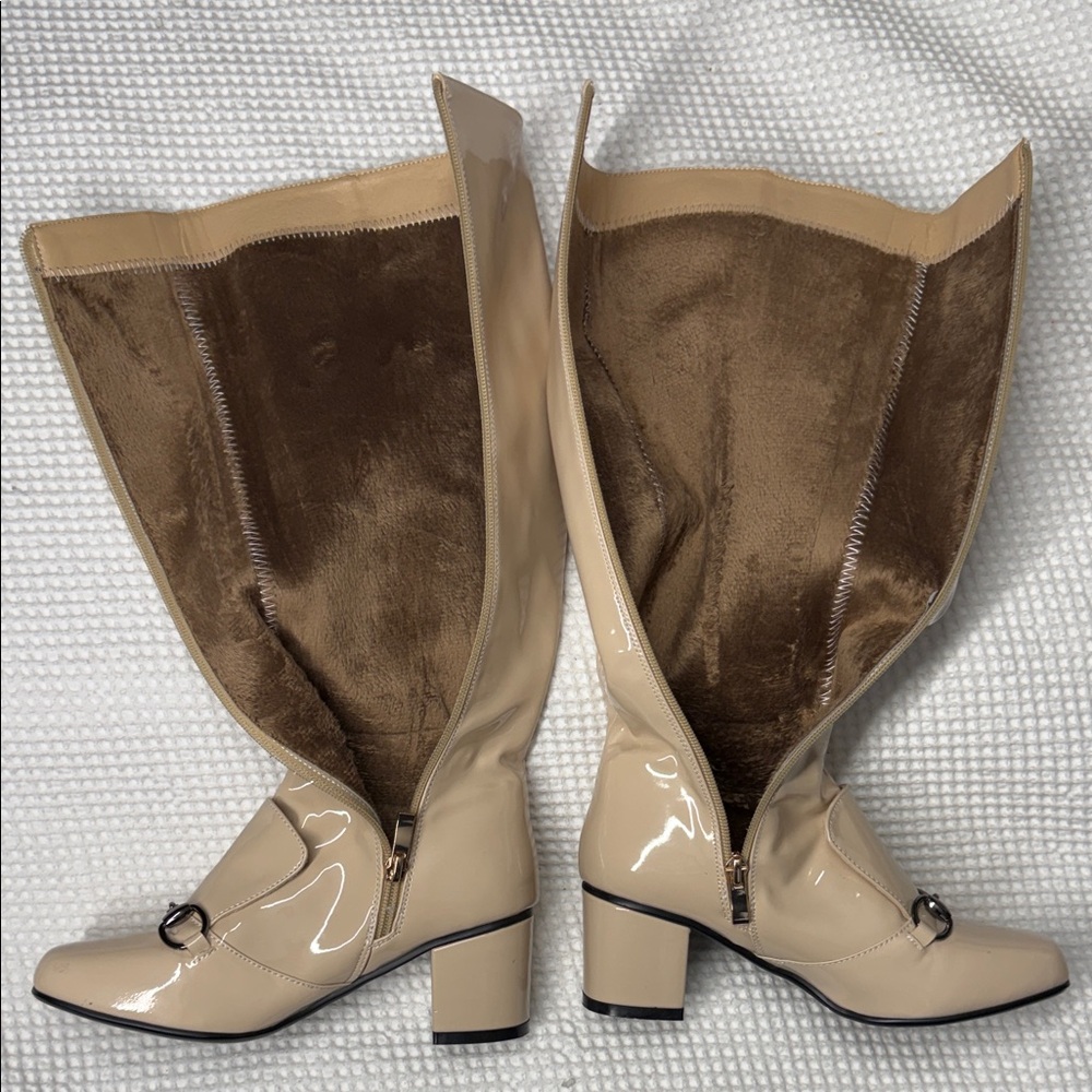 Source Unknown Beige Patent Knee-High Block Heel Boots - Picture 7 of 8